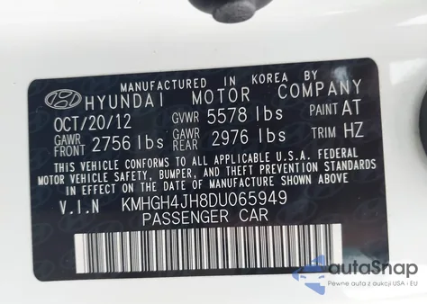 2013 Hyundai Equus Signature из США, поврежденный, VIN KMHGH4JH8DU065949